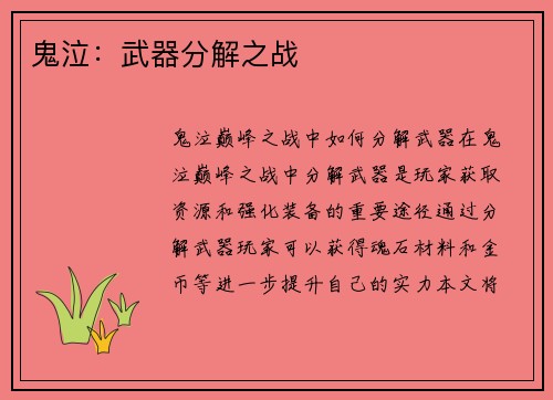 鬼泣：武器分解之战